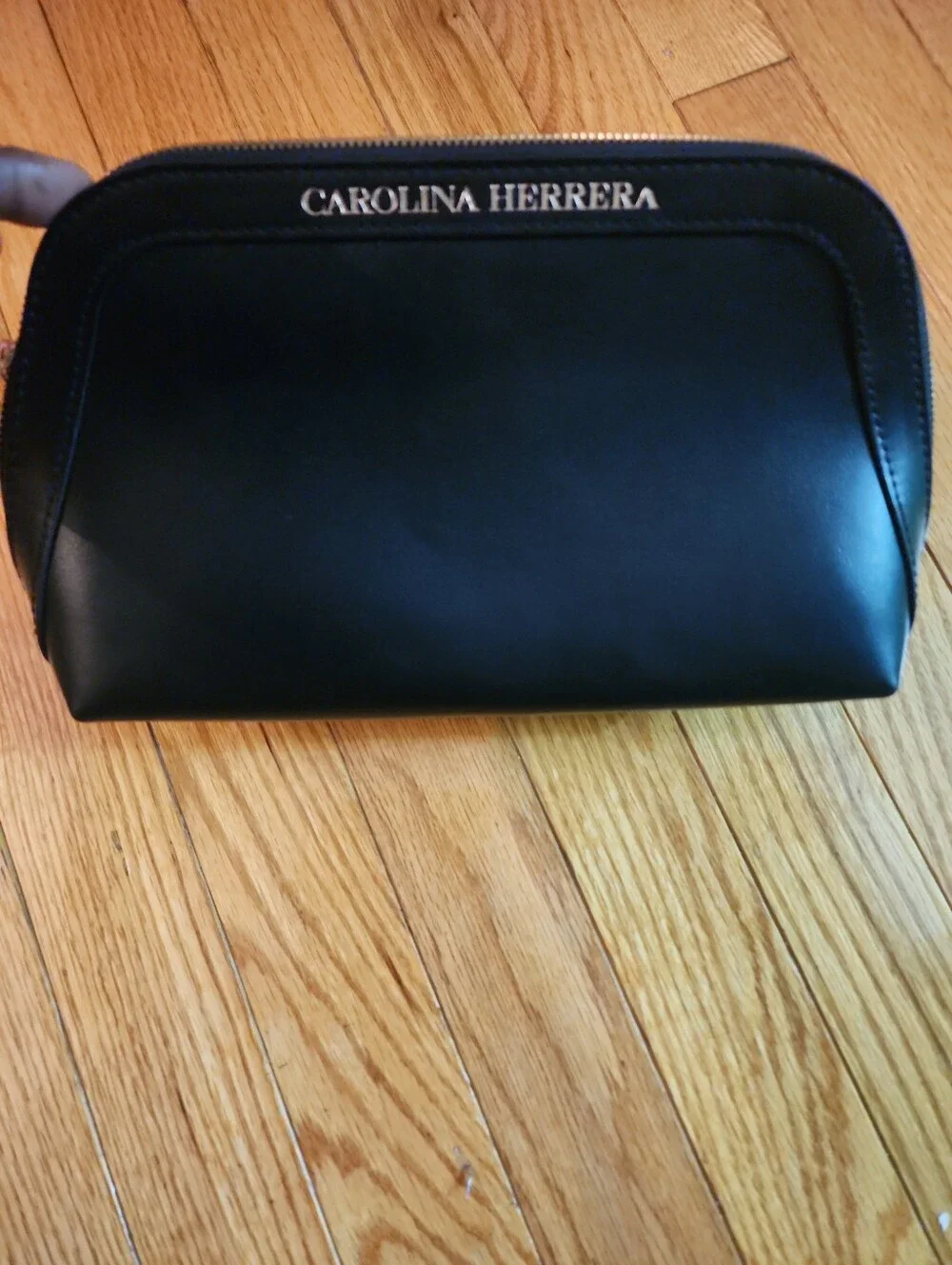 Carolina Herrera Black Leather Women's Toiletry Pouch with Gold Zip